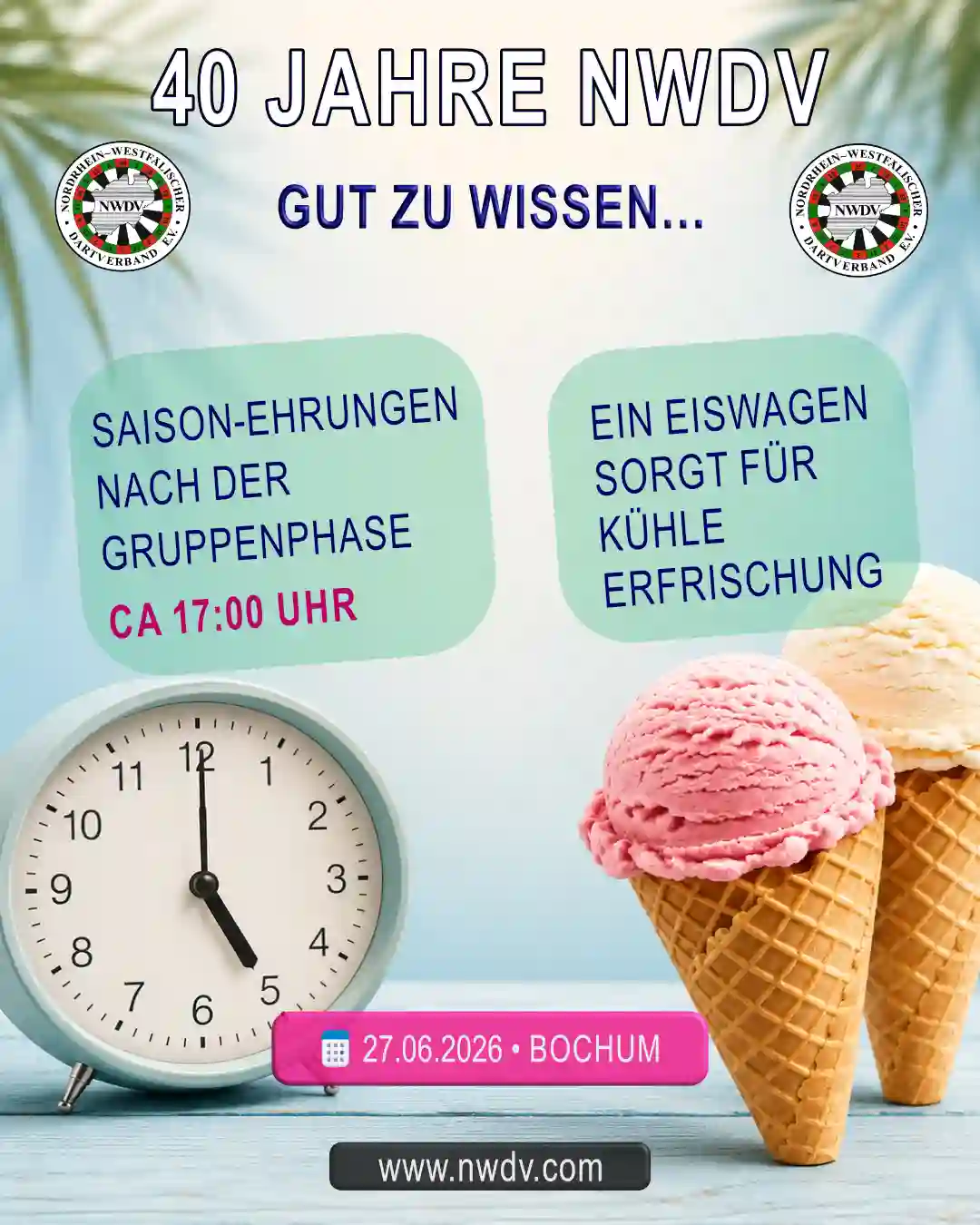 Plakat zum Ligaabschluss. Zeitplan für Saison-Ehrungen und Eiswagen Info