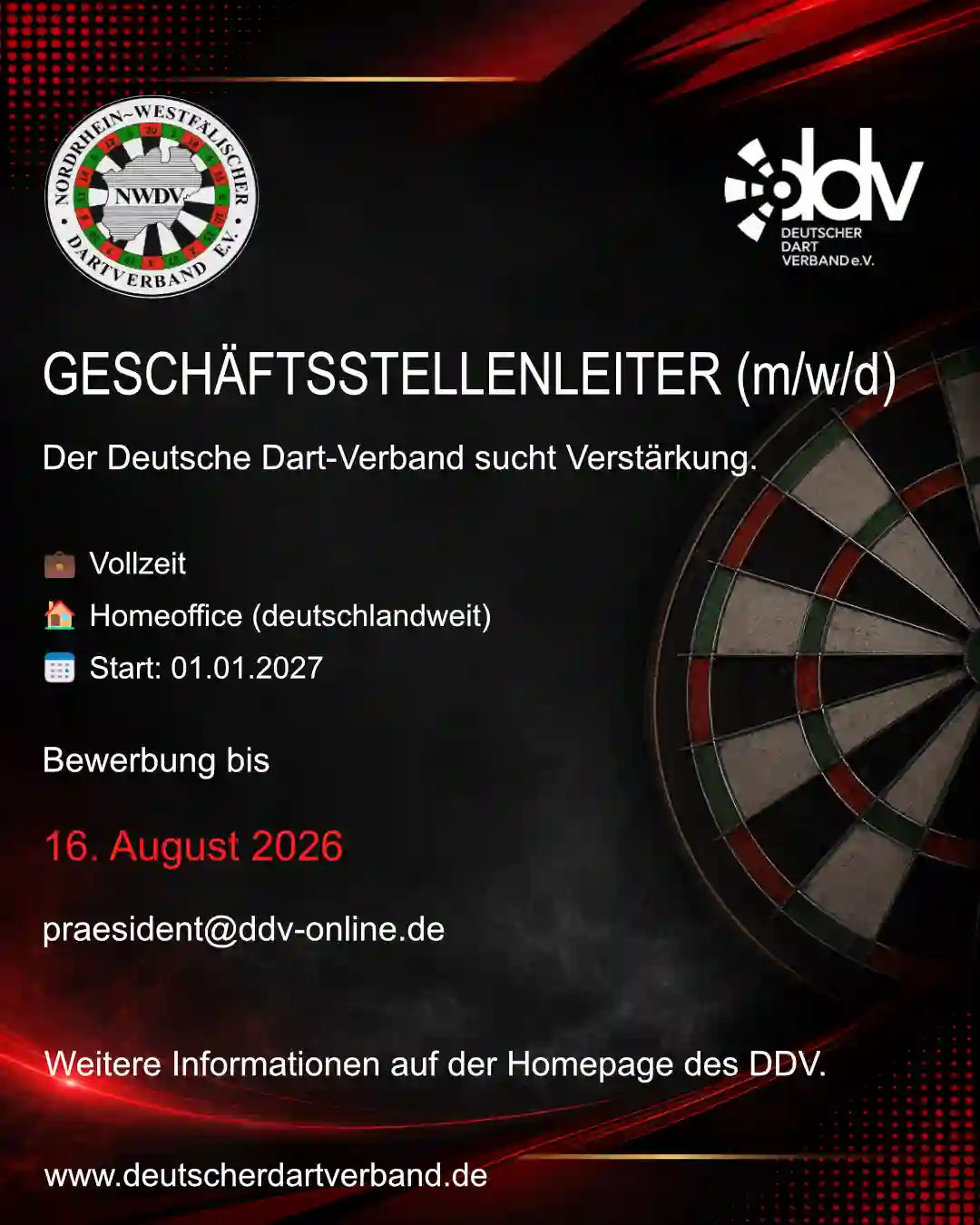 Plakat zur Ausschreibung - der DDV sucht Verstärkung