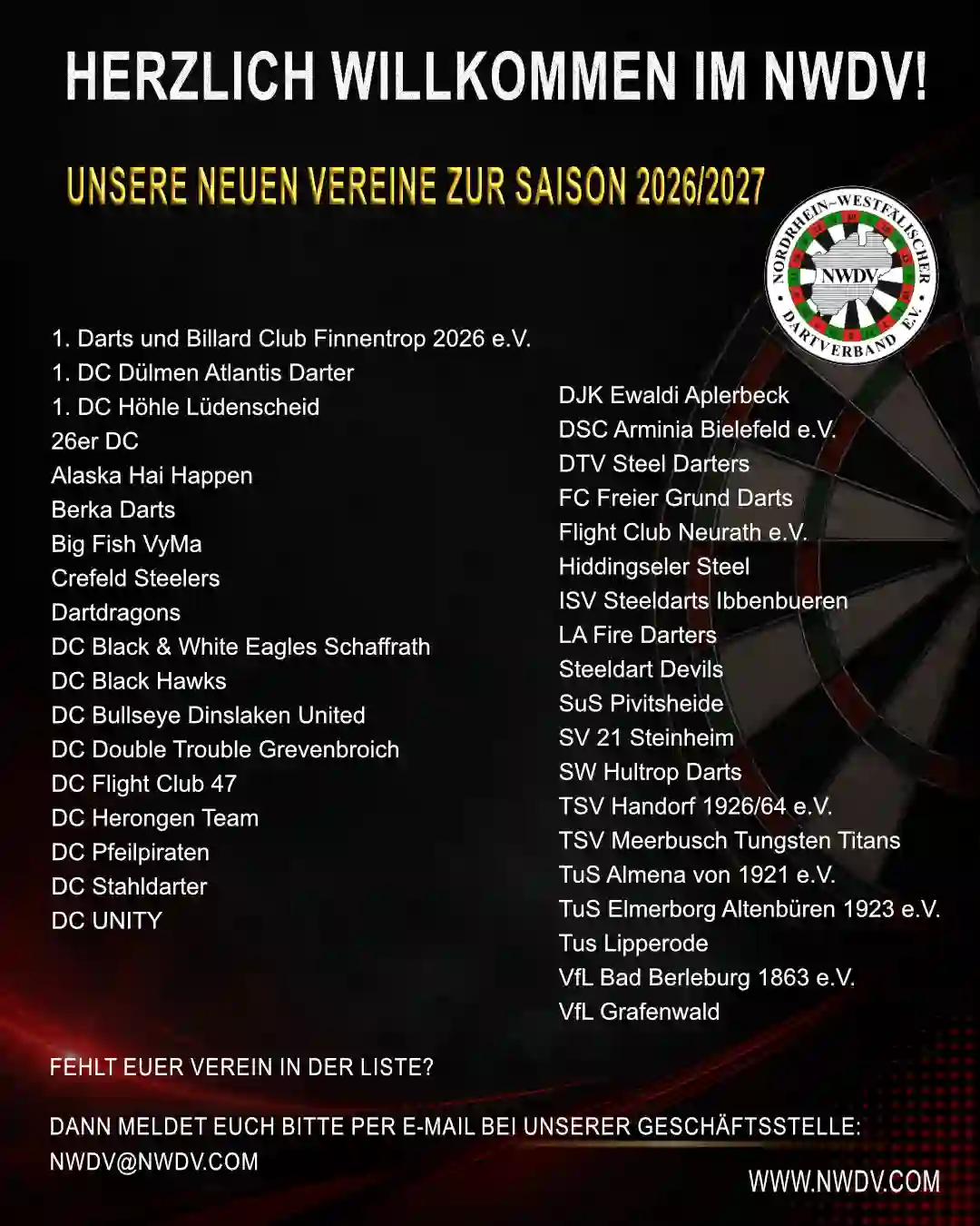 Liste der neuen Vereine zur Saison 2026/2027