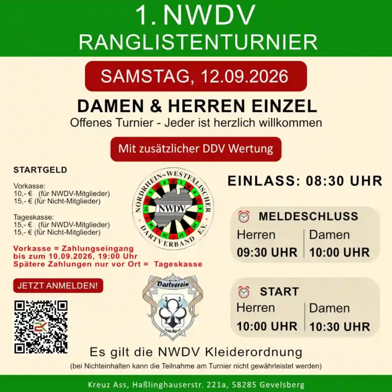 Ausschreibung zum ersten Ranglistenturnier der Saison 2026/2027