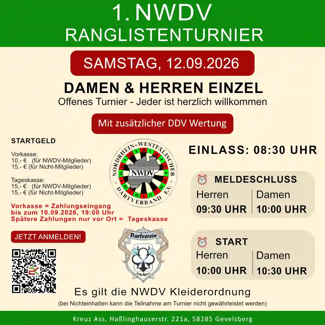 Ausschreibung zum ersten Ranglistenturnier der Saison 2026/2027