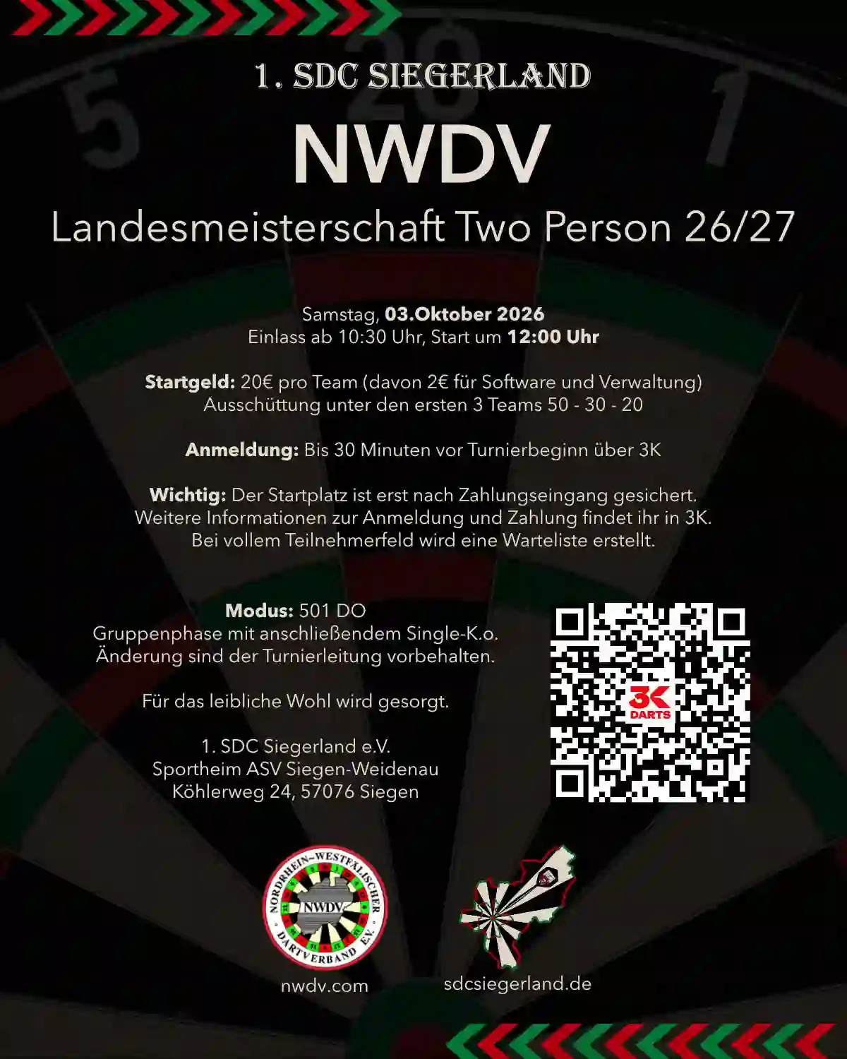 Turnierausschreibung zur Landesmeisterschaft Two Person 26/27 beim 1. SDC Siegerland e.V.
