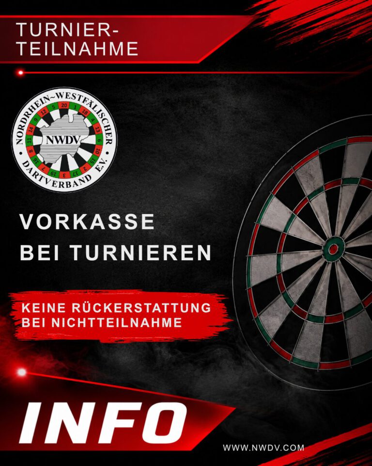 Plakat zu Hinweisen bei Vorkasse zu den Ranglistenturnieren
