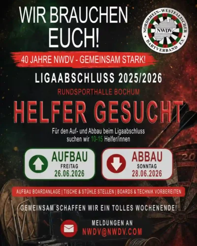 Plakat zur Helfer Suche - Auf-/Abbau beim Ligaabschluss 2025/2026