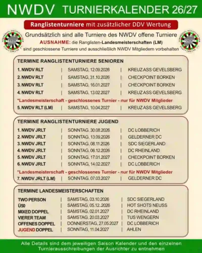 Turnierkalender NWDV Saison 26/27