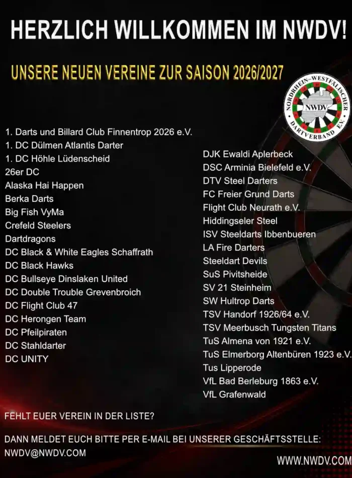 Liste der neuen Vereine zur Saison 2026/2027